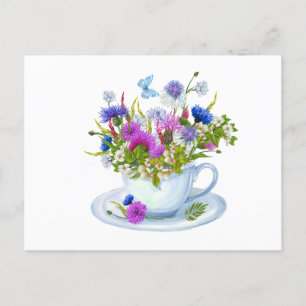 Aquarell Teacup mit Kornblumen, Wildblumen Postkarte