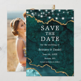 Aquarell Teal-Marmor-Achat-Geoden-Lichter Foto Save The Date