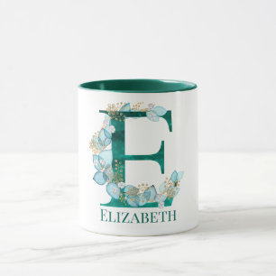 Aquarell-Teal- und Gold-Monogramm Buchstabe E Tasse