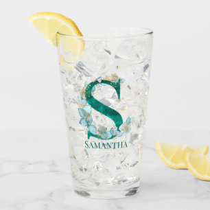 Aquarell-Teal-und-Gold-Monogramm Buchstabe S Glas