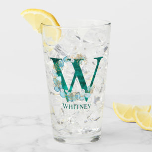 Aquarell-Teal- und Gold-Monogramm Buchstabe W Glas