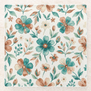 Aquarell-Teal- und Kupfer-Blumen-Untersetzer Glasuntersetzer