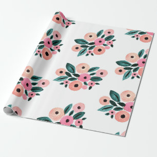 Aquarell Teal und rosa floral Geschenkpapier