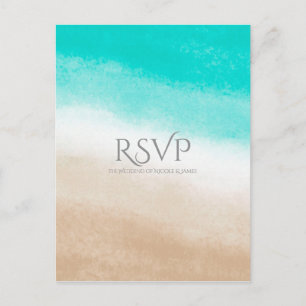 Aquarell-Teal- und Tan-elegante Strandhochzeit-RSV Einladungspostkarte
