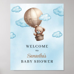 Aquarell Teddy Bär Heißluftballon willkommen Poster