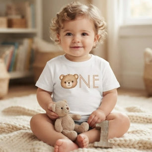 Aquarell-Teddybär 1. Geburtstag Baby T-shirt