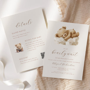 Aquarell-Teddybär-Alles-in-Einem-Beige-Baby-Party Einladung