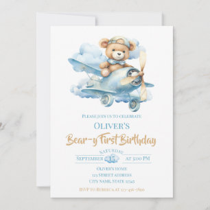 Aquarell-Teddybär-Aviator-Bärchen-erster-Geburtsta Einladung