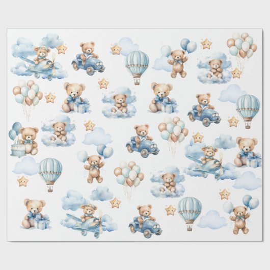 Aquarell-Teddybär-Aviator-Muster-Geschenk Geschenkpapier (Flach)