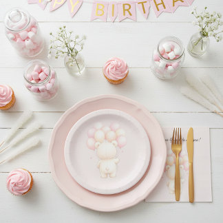 Aquarell-Teddybär-Ballon-Baby-Party Pappteller