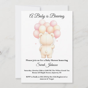 Aquarell-Teddybär-Balloons Rosa Baby Shower Einladung
