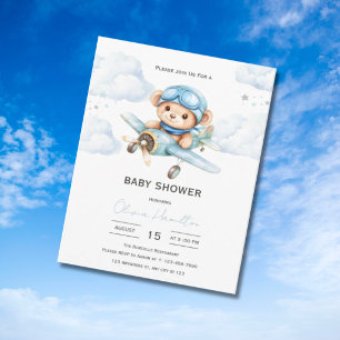 Aquarell-Teddybär-Flugzeug-Baby-Party Einladung