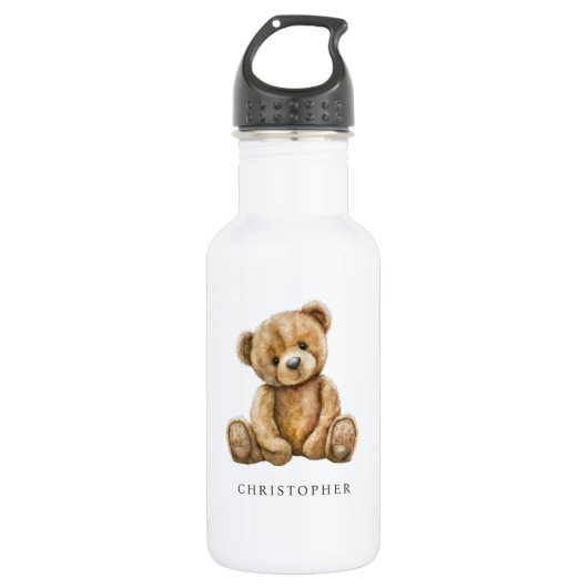 Aquarell-Teddybär-Kinder-Name Edelstahlflasche (Vorderseite)