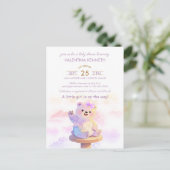 Aquarell-Teddybär-Mädchen-Baby-Shower-Einladung Postkarte (Stehend Vorderseite)
