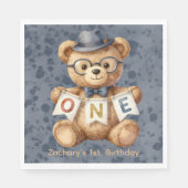 Aquarell-Teddybär mit Geburtstagsbanner ONE Serviette (Vorderseite)