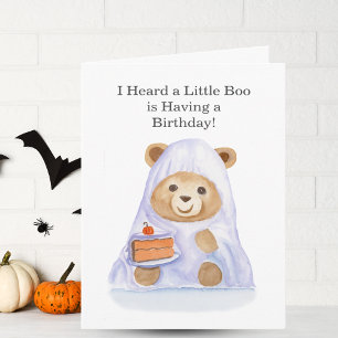 Aquarell-Teddybär mit Halloween-Kuchen Karte