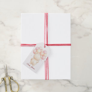 Aquarell-Teddybär rosa Luftballons Geschenkanhänger