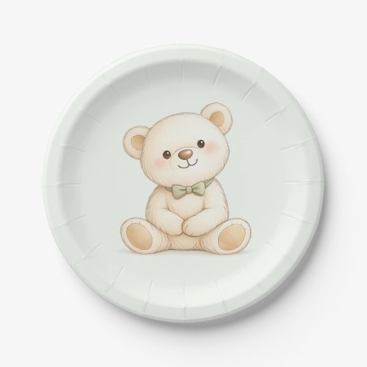 Aquarell-Teddybär-Sage-Grün Pappteller (Vorderseite)