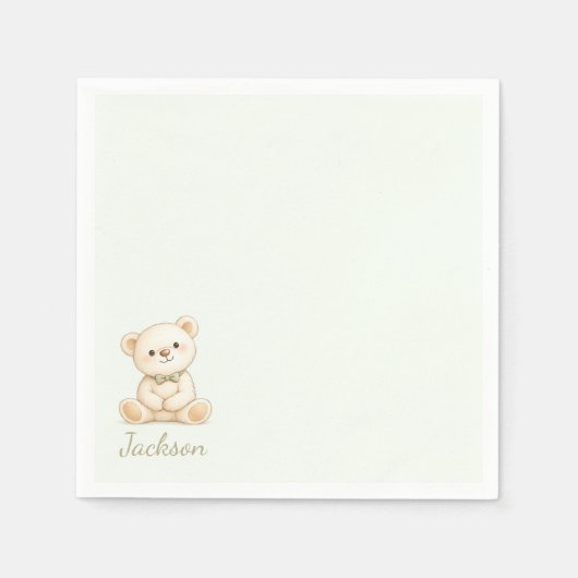 Aquarell-Teddybär-Sage-Grün Serviette (Vorderseite)