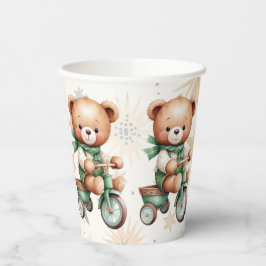 Aquarell-Teddybär-Sterne-Grün-Fahrrad-Party Pappbecher