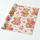 Aquarell-Teddybär-Valentinstag-Muster Geschenkpapier (Ungerollt)