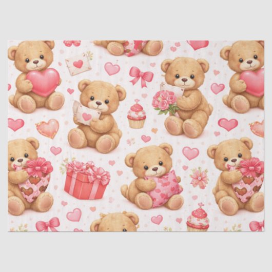 Aquarell-Teddybär-Valentinstag-Muster Seidenpapier (Vorderseite)