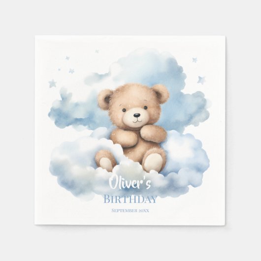 Aquarell-Teddybär-Wolken Serviette (Vorderseite)