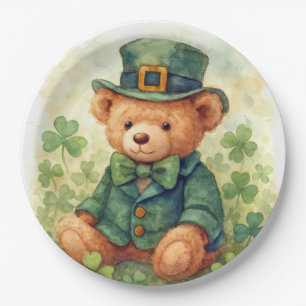 Aquarell-Teddybär zum St. Patrick's Day Pappteller