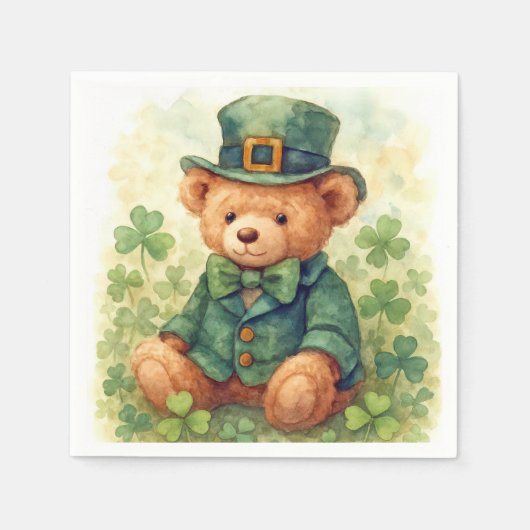 Aquarell-Teddybär zum St. Patrick's Day Serviette (Vorderseite)