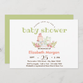 Aquarell Teekanne Blume Kinderdusche Einladung