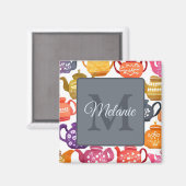 Aquarell-Teekannenmuster personalisiertes Monogram Magnet (Vorderseite/Rückseite)