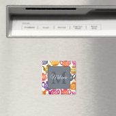 Aquarell-Teekannenmuster personalisiertes Monogram Magnet (In Situ (Geschirrspüler))