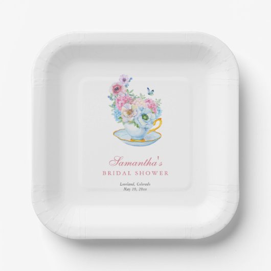 Aquarell-Teeparty-Brautjungfern-Einladung Pappteller (Vorderseite)