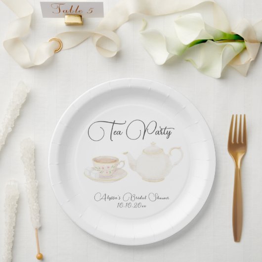 Aquarell-Teeparty-Brautjunggesellinnenabschied Pappteller (Hochzeit)