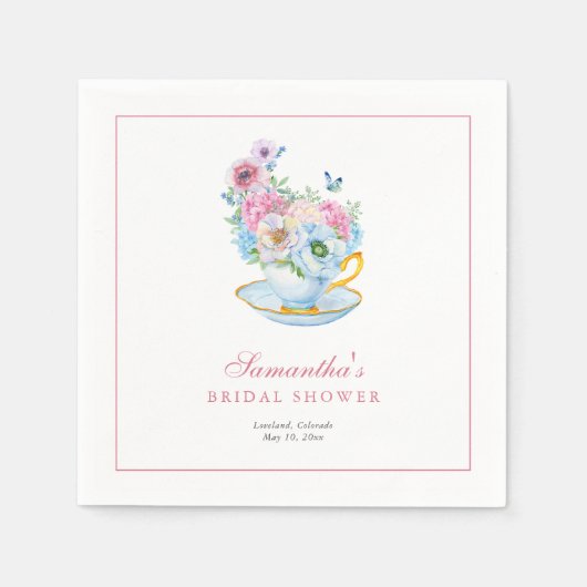 Aquarell-Teeparty-Brautjunggesellinnenabschied Serviette (Vorderseite)