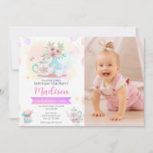 Aquarell-Teeparty-Garten-Frühlingsblumen-Geburtsta Einladung (Vorderseite)
