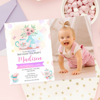 Aquarell-Teeparty-Garten-Frühlingsblumen-Geburtsta Einladung
