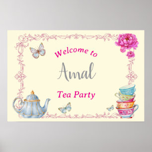 Aquarell-Teeparty-Willkommensschild Poster