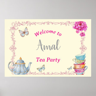 Aquarell-Teeparty-Willkommensschild Poster