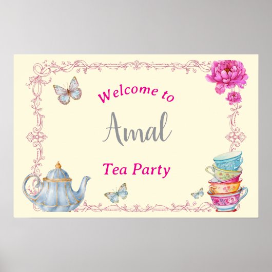 Aquarell-Teeparty-Willkommensschild Poster (Vorne)