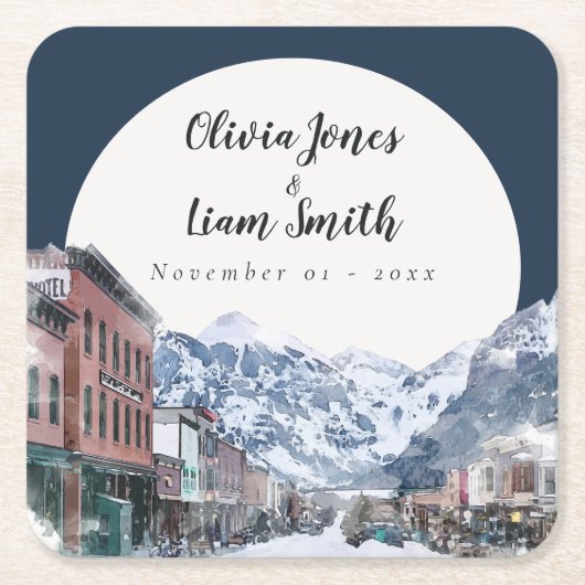 Aquarell Telluride Colorado Rechteckiger Pappuntersetzer (Vorderseite)