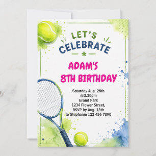 Aquarell-Tennis-Geburtstagseinladungsdesign Einladung