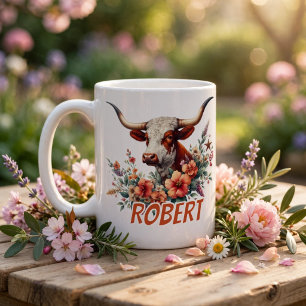 Aquarell Texas Longhorn Personalisiert Kaffeetasse