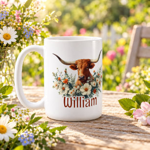 Aquarell Texas Longhorn Personalisiert Kaffeetasse