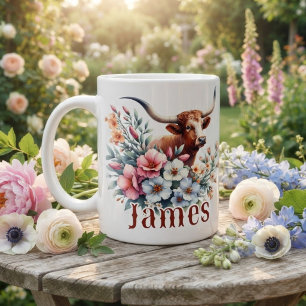 Aquarell Texas Longhorn Personalisiert Kaffeetasse