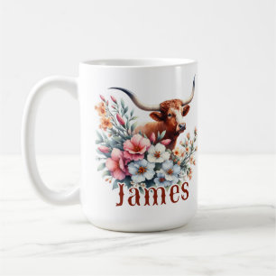 Aquarell Texas Longhorn Personalisiert Kaffeetasse