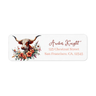 Aquarell Texas Longhorn Rücksendeadresse Frühling