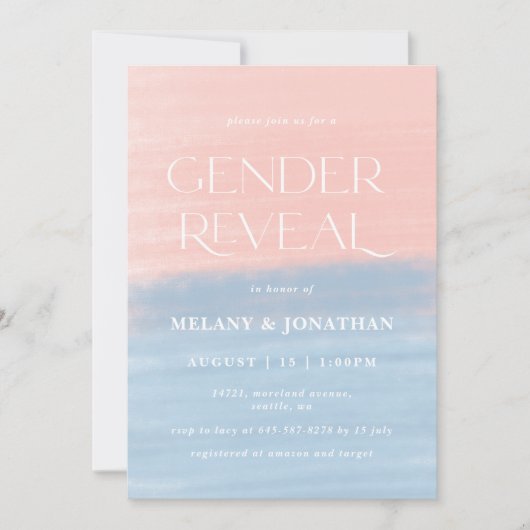 Aquarell Textile Babydusche Rosa Blau Einladung (Vorderseite)