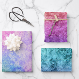Aquarell-Textur Rosa Türkis Regenbogen Geschenkpapier Set