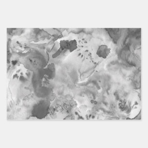 Aquarell Texturmalerei Schwarz-weiß Grau Geschenkpapier Set